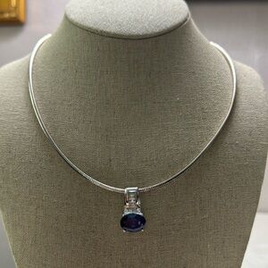 925 sterling silver omega chain blue stone neckless 18 inch long.